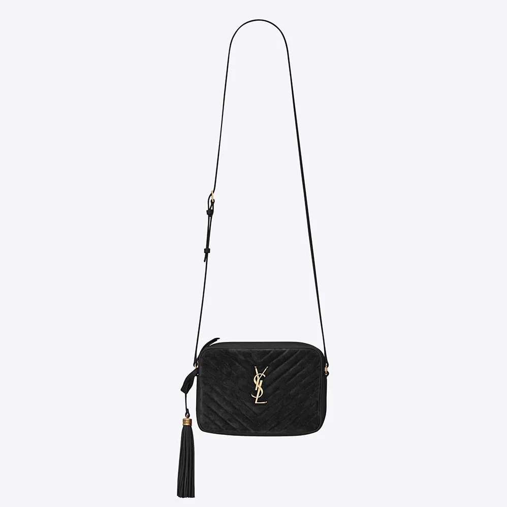 Saint Laurent YSL Lou Camera Bag in Quilted Suede and Smooth Leather for Women in Black