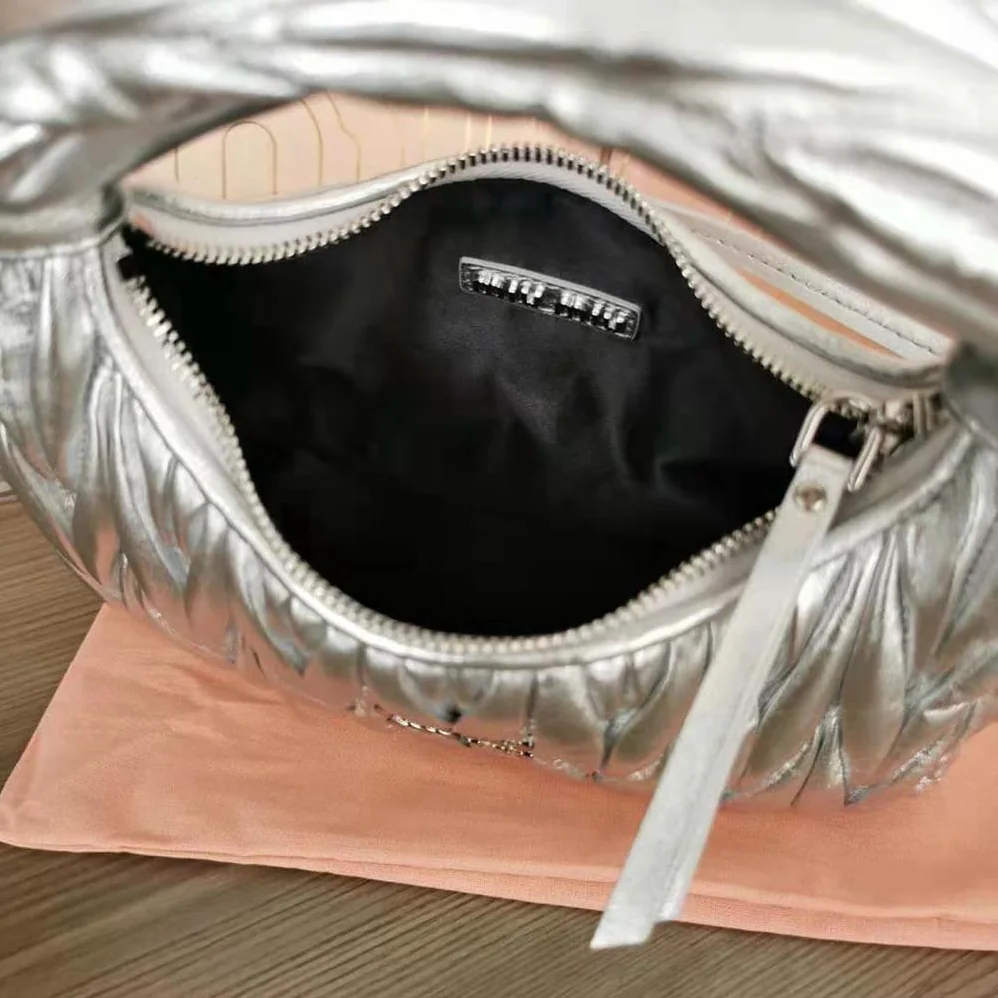 Miu Miu Wander Matelassé Nappa Leather Hobo Mini-Bag for Women in Silver