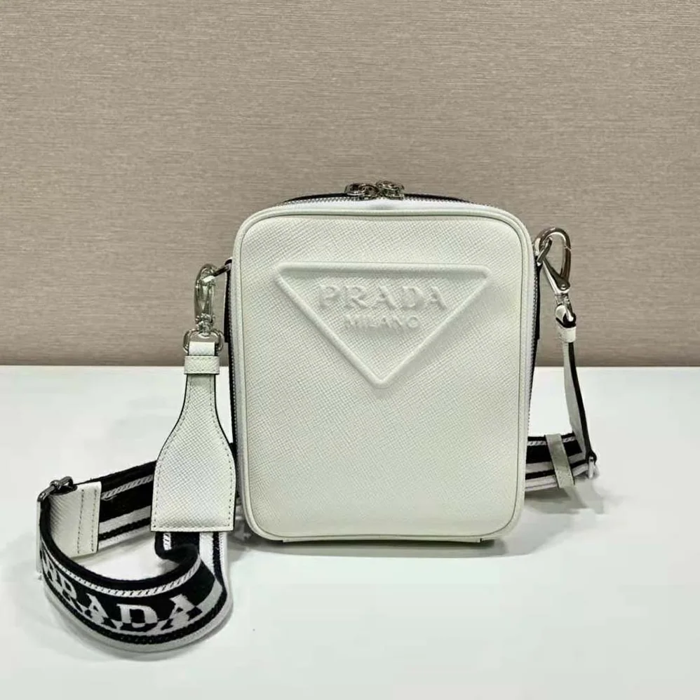 Prada Saffiano Leather Shoulder Bag with Sleek for Men in White Prada Saffiano Leather Shoulder Bag with Sleek for Men in White