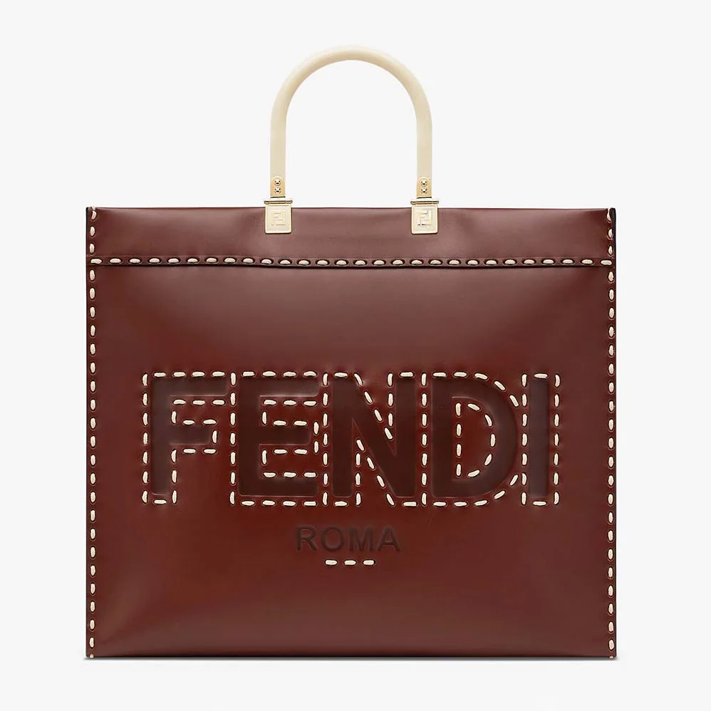 Fendi Sunshine Medium Leather Shopper for Women in Maroon