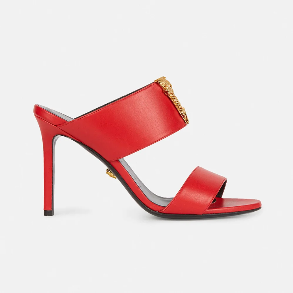 Versace Virtus Mules in Calf Leather for Women in Red