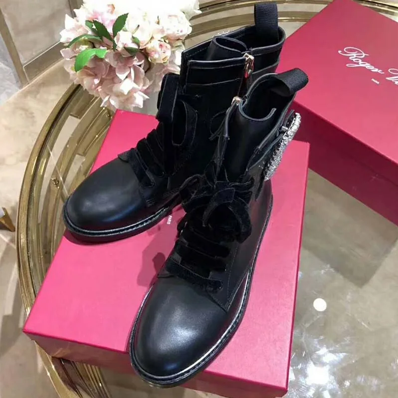 Roger Vivier Shoes Viv' Rangers Strass Buckle Ankle Boots for Women in Black Roger Vivier Shoes Viv' Rangers Strass Buckle Ankle Boots for Women in Black