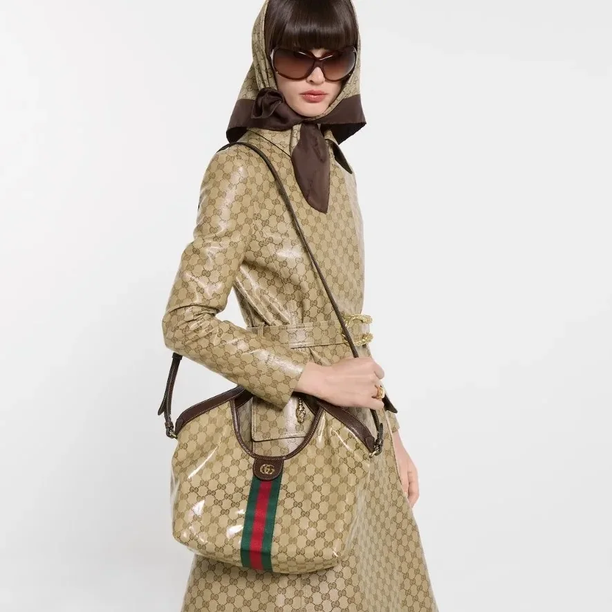 Gucci Giglio Small Tote Bag / Sand And Brown Gold Hardware