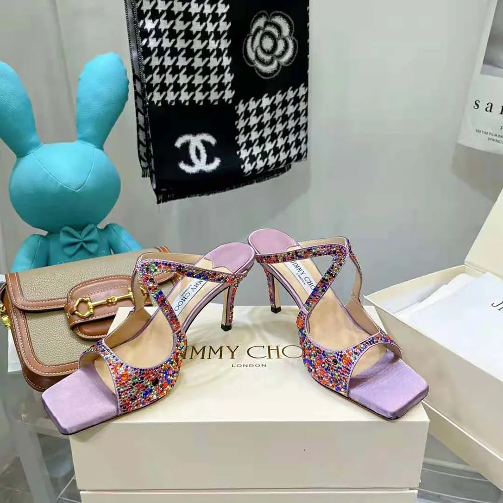 Jimmy Choo Anise 95 Multi Rainbow Crystal Hotfix Mules for Women Jimmy Choo Anise 95 Multi Rainbow Crystal Hotfix Mules for Women