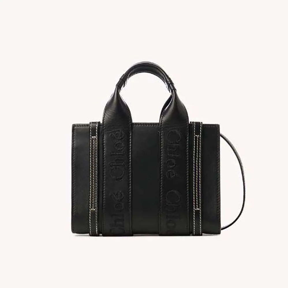 Chloe Mini Woody Tote Bag for Women in Black Chloe Mini Woody Tote Bag for Women in Black