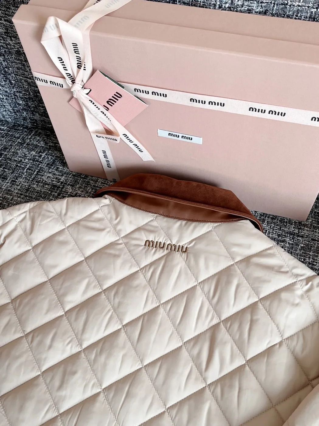 Miu Miu Quilted Jacket With Velvet Collar Beige
