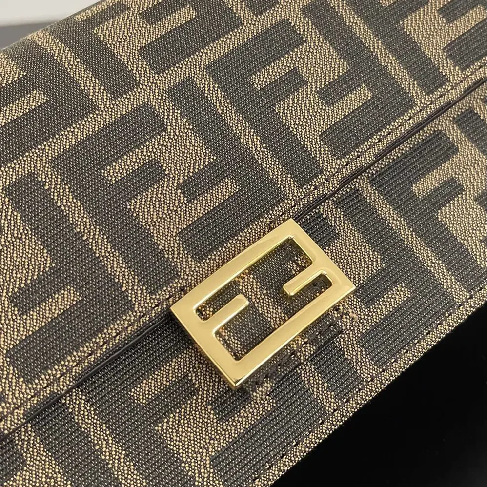 Fendi Wallet On Chain Baguette Brown FF Fabric Wallet for Women