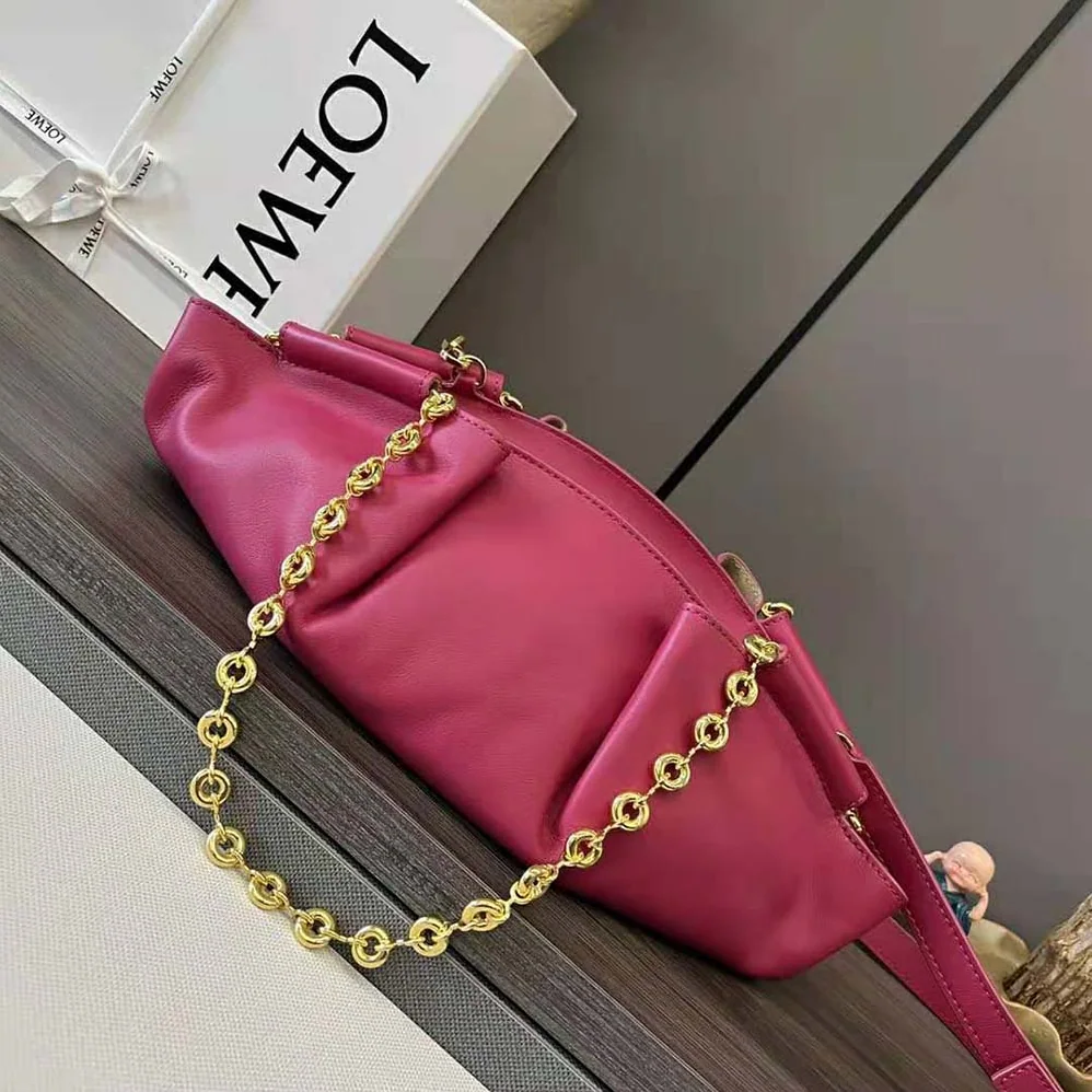 Loewe Small Paseo Bag in Shiny Nappa Calfskin with Chain for Women in Rose Loewe Small Paseo Bag in Shiny Nappa Calfskin with Chain for Women in Rose