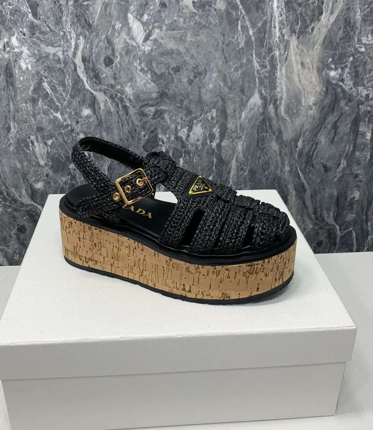 Prada Crochet Wedge Sandals Black Prada Crochet Wedge Sandals Black