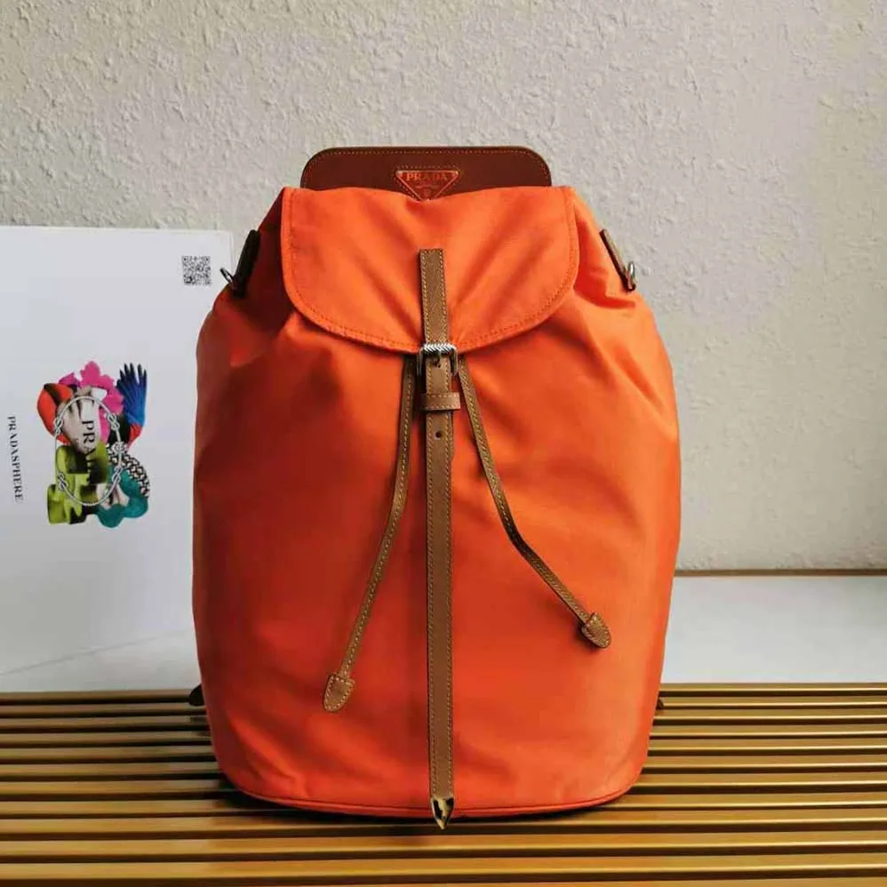 Prada Nylon and Saffiano Leather Backpack for Women in Orange Prada Nylon and Saffiano Leather Backpack for Women in Orange