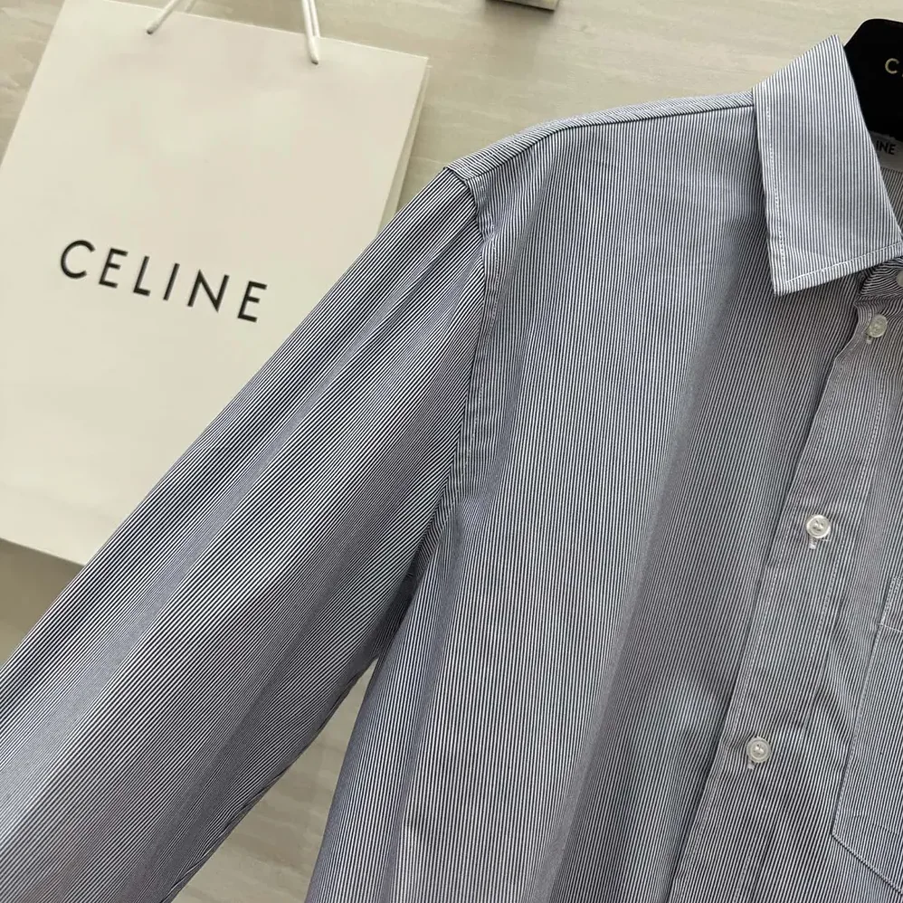 Celine Cropped Shirt in Striped Cotton and Silk for Women