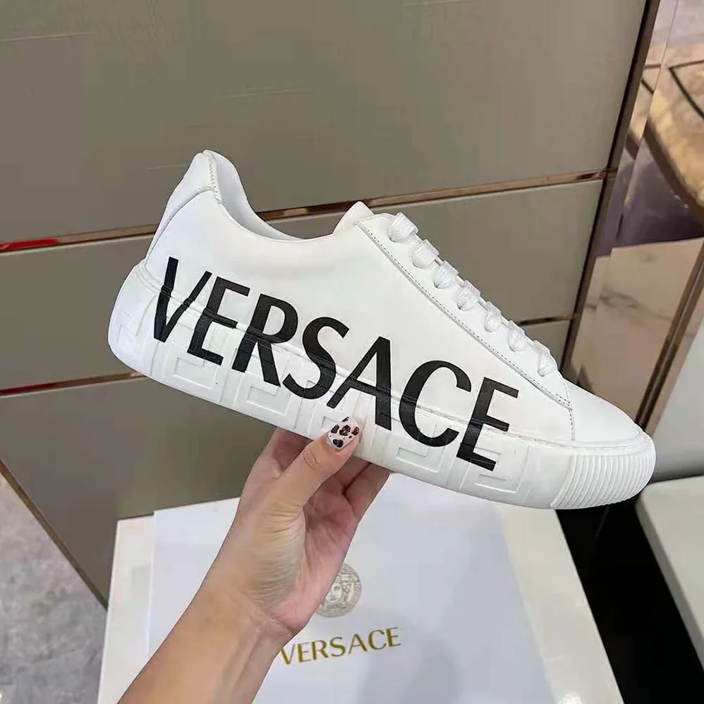 Versace Shoes Greca Logo Sneakers for Unisex in White Versace Shoes Greca Logo Sneakers for Unisex in White