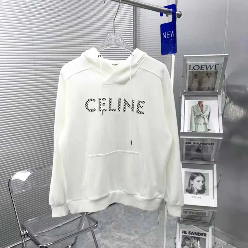 Celine Loose Sweatshirt in Cotton Fleece with Studs for Men in White