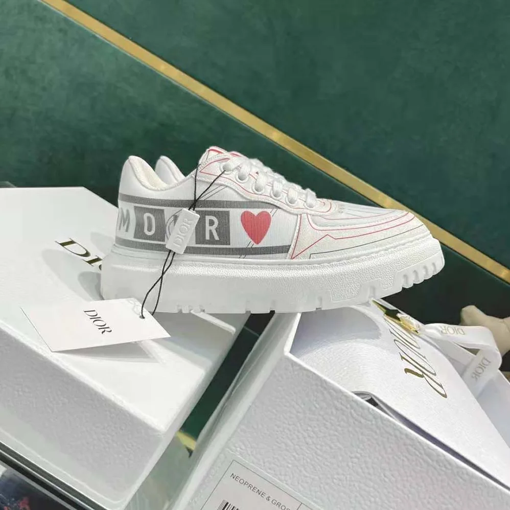 Dior Dioramour Dior Addict Sneaker White Black and Red D-Chess Heart Calfskin and Technical Fabric for Women Dior Dioramour Dior Addict Sneaker White Black and Red D-Chess Heart Calfskin and Technical Fabric for Women