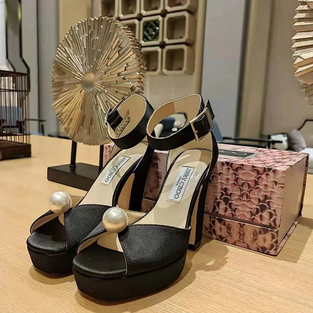 Jimmy Choo Socorie 120 Black Suede Platform Sandals with Pearl Detailing for Women Jimmy Choo Socorie 120 Black Suede Platform Sandals with Pearl Detailing for Women