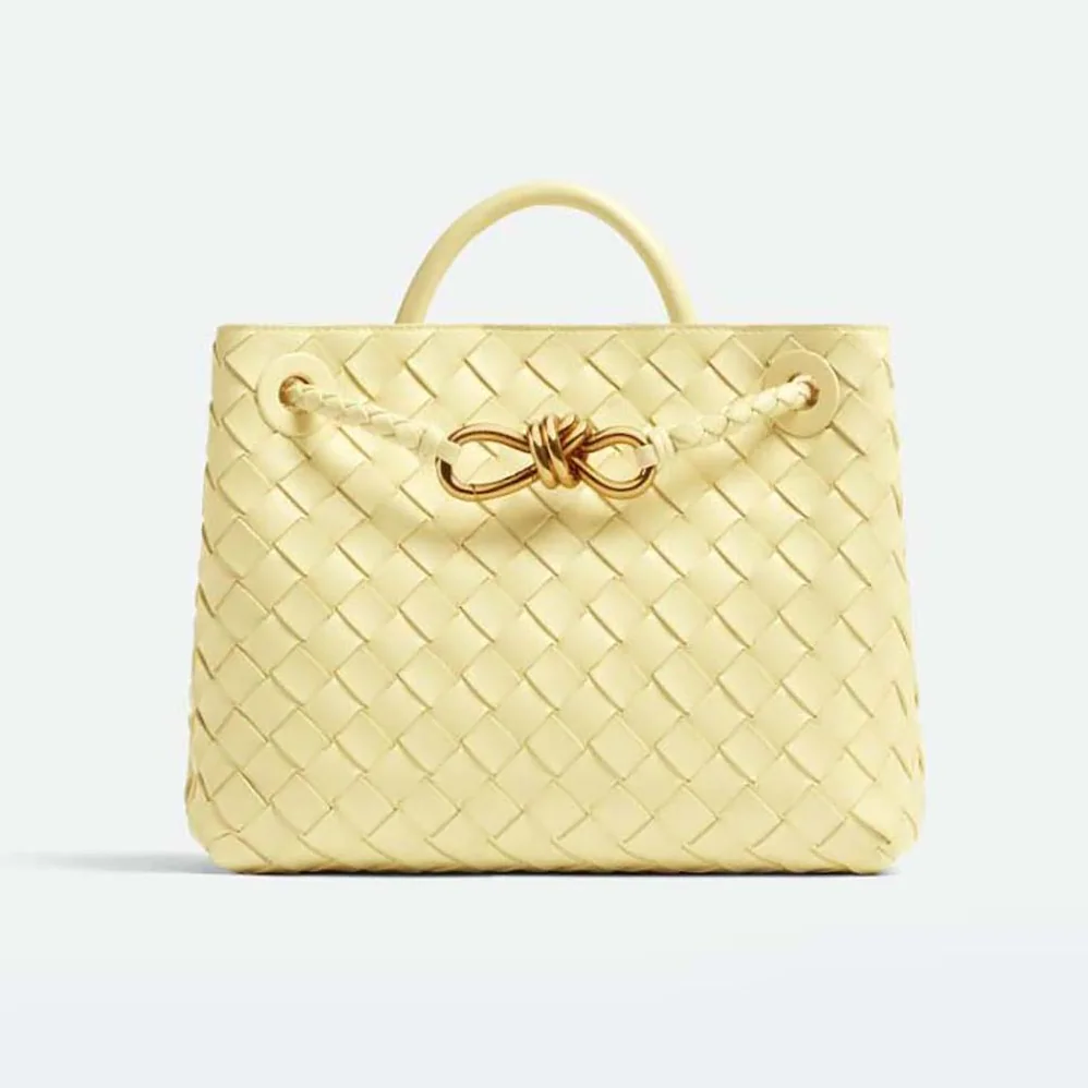 Bottega Veneta Small Andiamo Intrecciato Leather Top Handle Bag for Women in Yellow