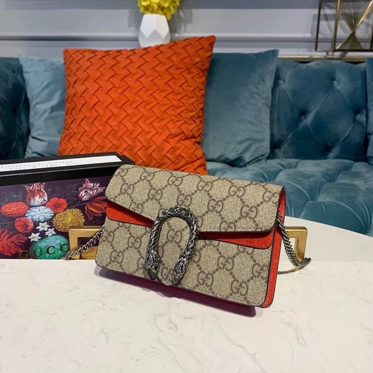 Gucci Dionysus Supreme Super Mini Bag Beige/Ebony GG Supreme Canvas Red Suede / Gucci Dionysus Supreme Super Mini Bag Beige/Ebony GG Supreme Canvas Red Suede /