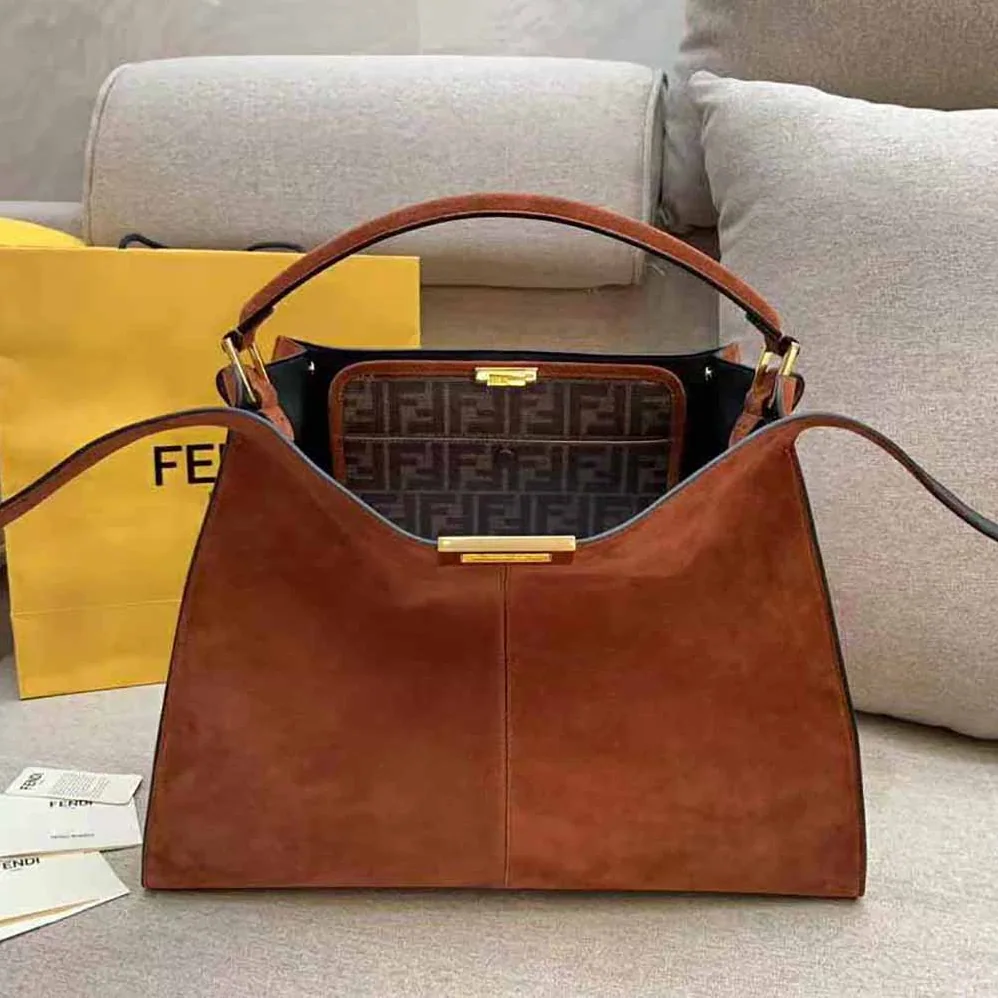 Fendi Peekaboo X-Lite Medium Brown Suede Bag for Women Fendi Peekaboo X-Lite Medium Brown Suede Bag for Women