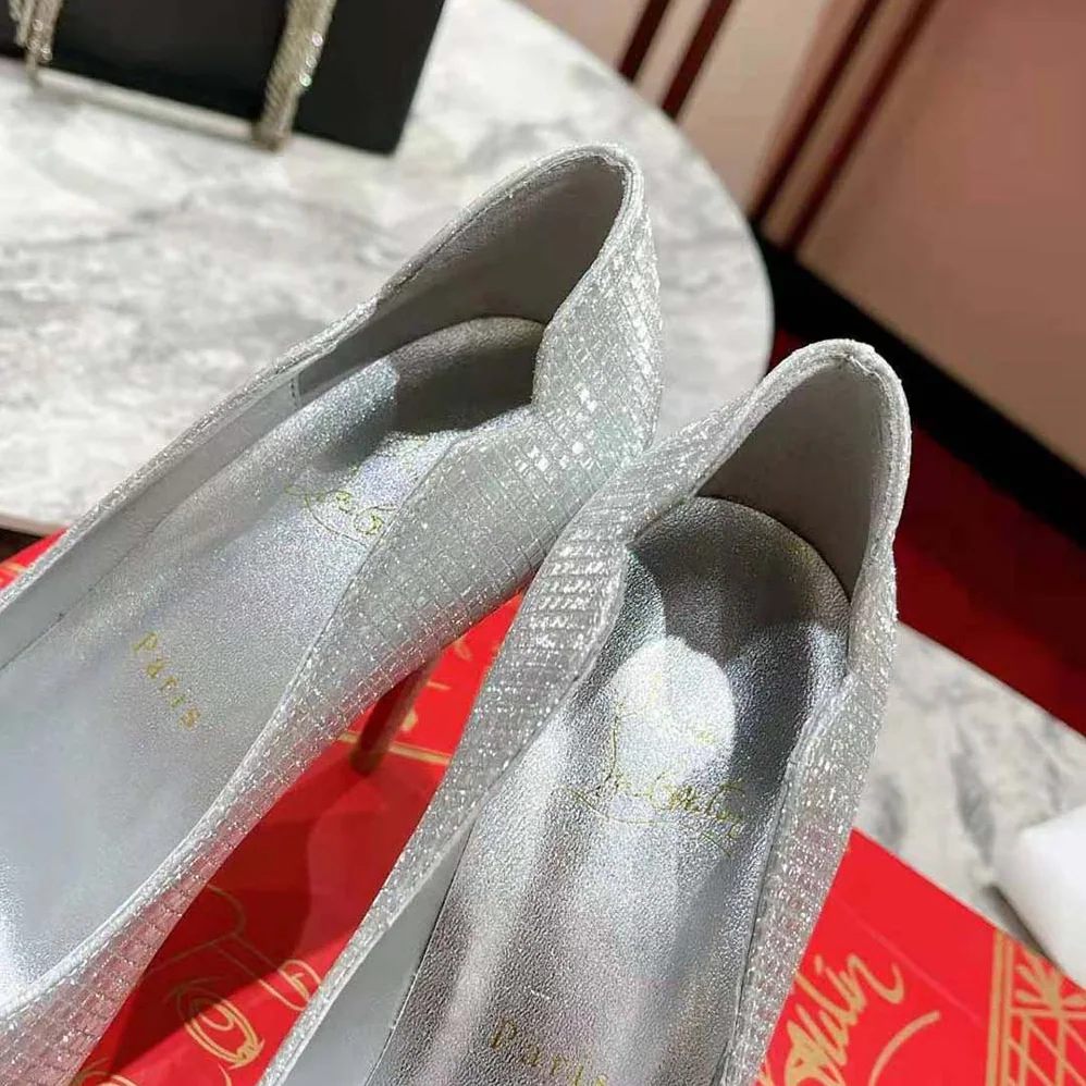 Christian Louboutin Hot Chick 100 mm Heel Height for Women in Silver Christian Louboutin Hot Chick 100 mm Heel Height for Women in Silver