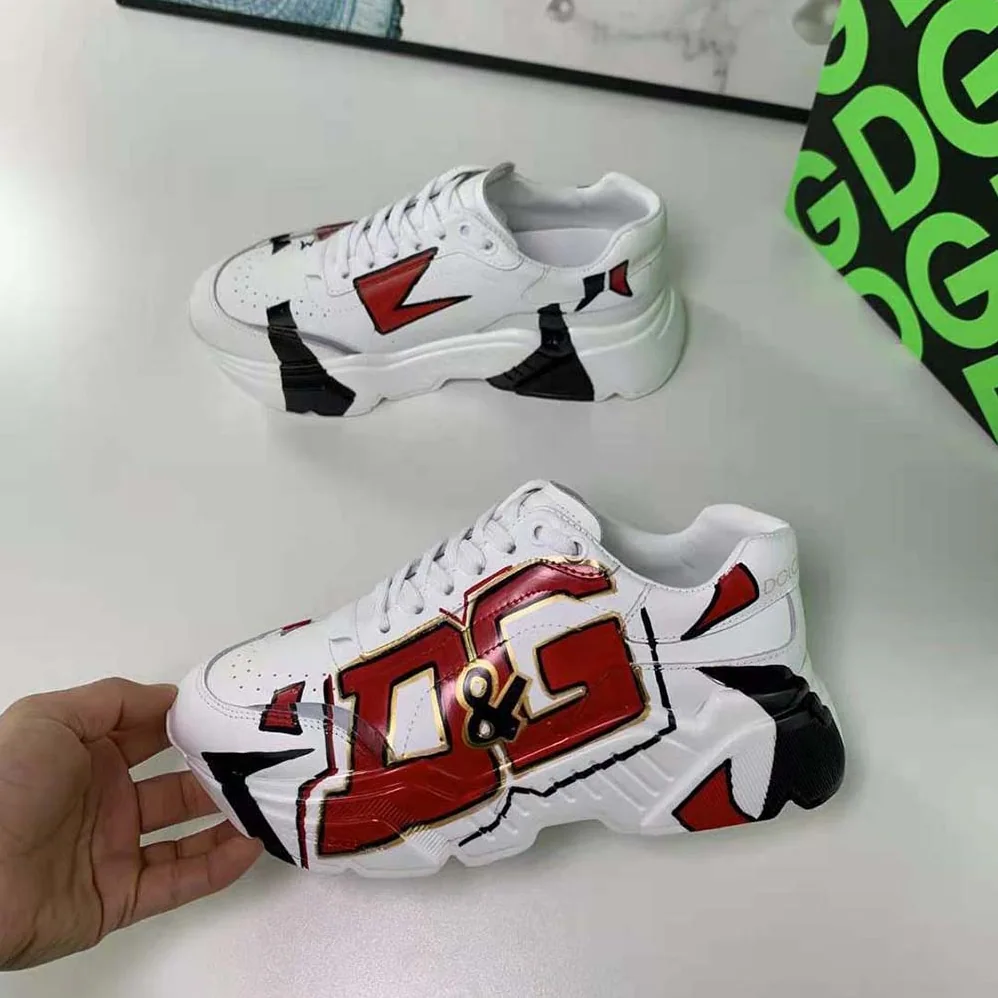 Dolce Gabbana D&G Hand-painted Calfskin Nappa Daymaster Sneakers for Women in Red Dolce Gabbana D&G Hand-painted Calfskin Nappa Daymaster Sneakers for Women in Red