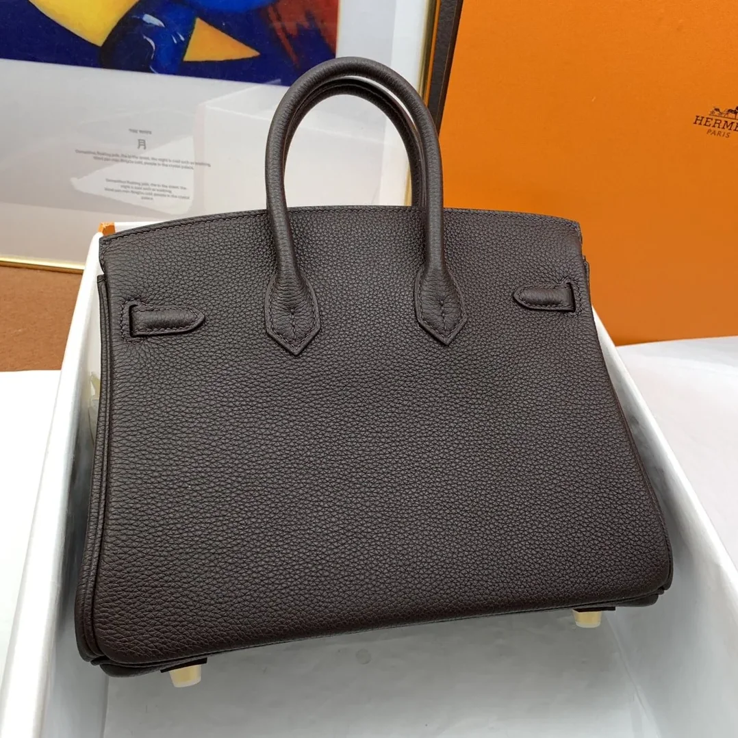 Hermes Birkin Top Handle Bag / Nata Swift Dark Brown Gold Hardware
