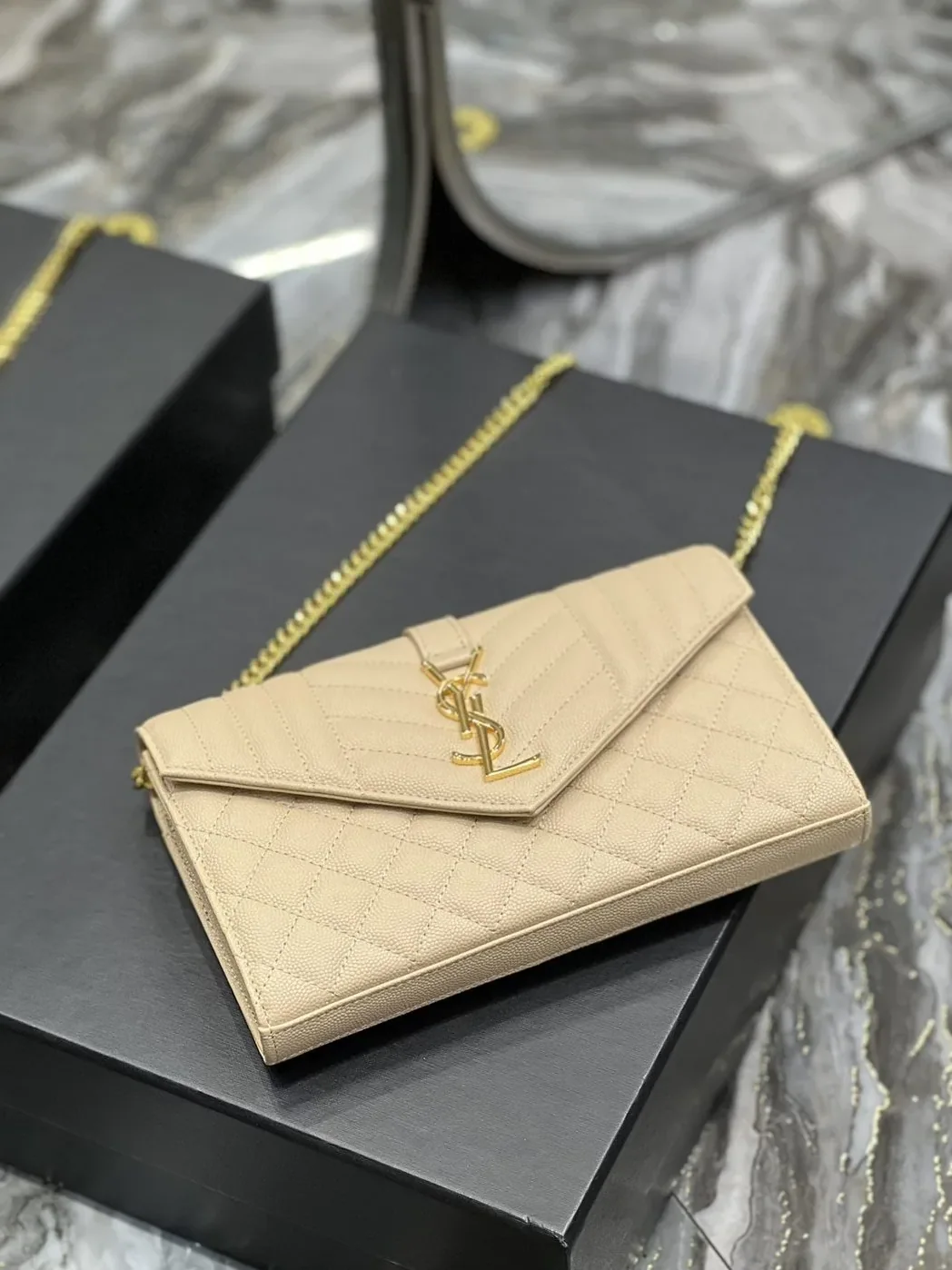 Saint Laurent Envelope Small Chain Bag Beige Saint Laurent Envelope Small Chain Bag Beige