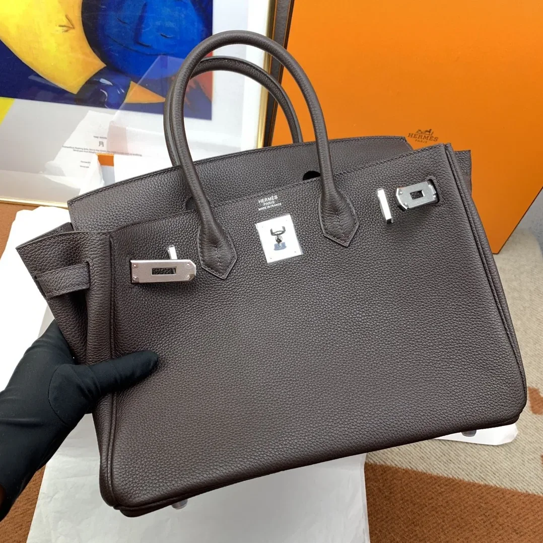 Hermes Birkin 30 Top Handle Bag / Togo Dark Grey Silver Hardware Hermes Birkin 30 Top Handle Bag / Togo Dark Grey Silver Hardware