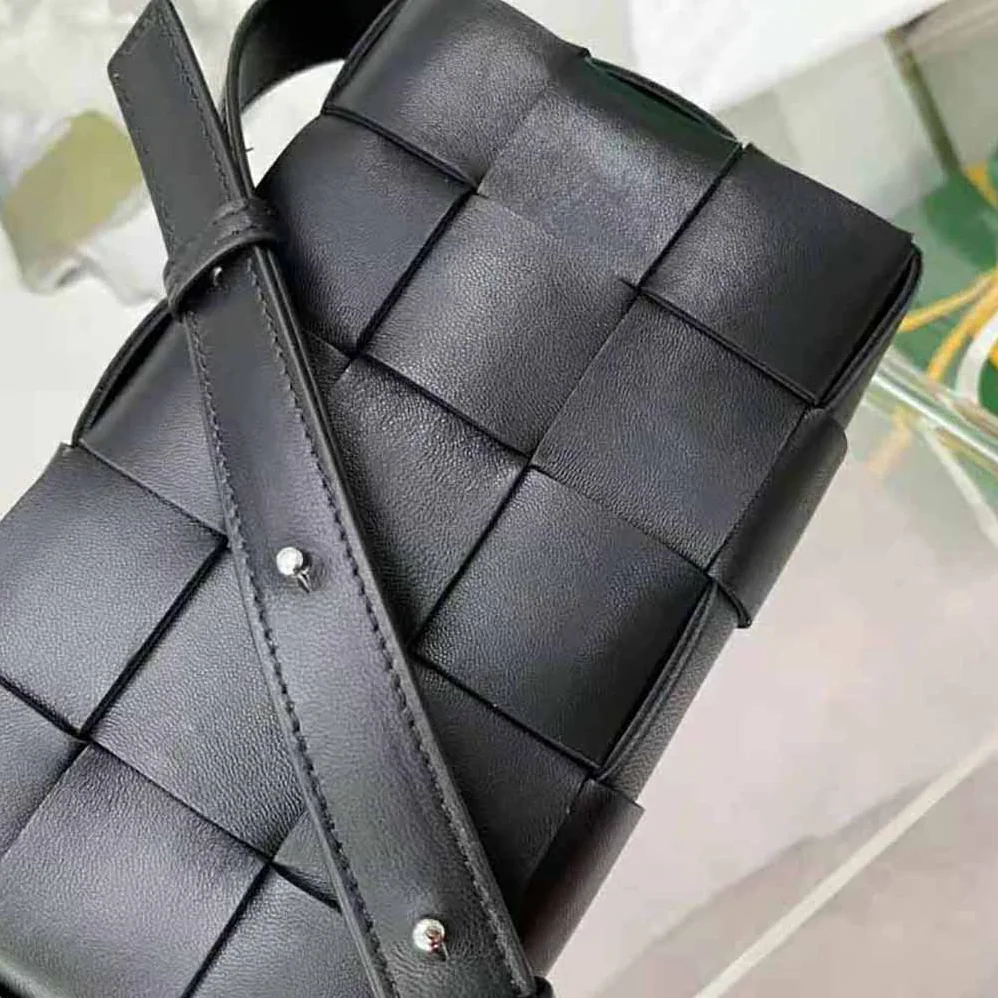 Bottega Veneta Cassette Intreccio Leather Cross-Body Bag for Women in Black