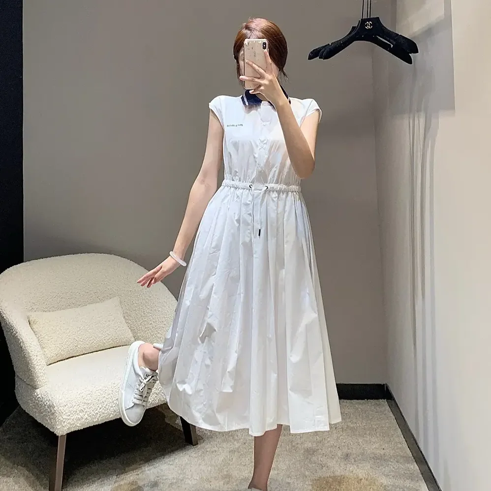 Miu Miu Poplin Midi for Women in dress with Embroidered Logo Miu Miu Poplin Midi for Women in dress with Embroidered Logo