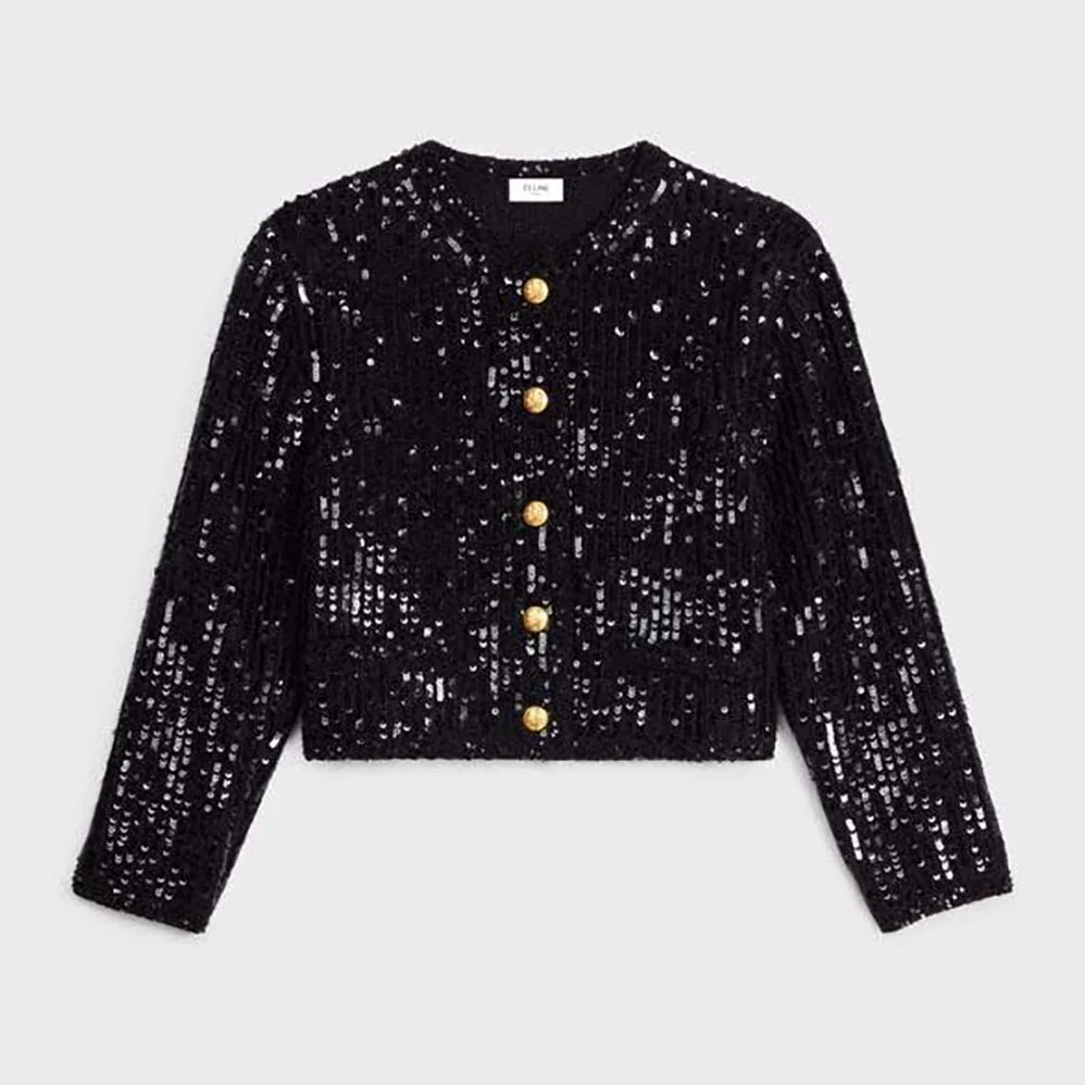 Celine Embroidered Cardigan in Ribbed Mohair for Women in Black