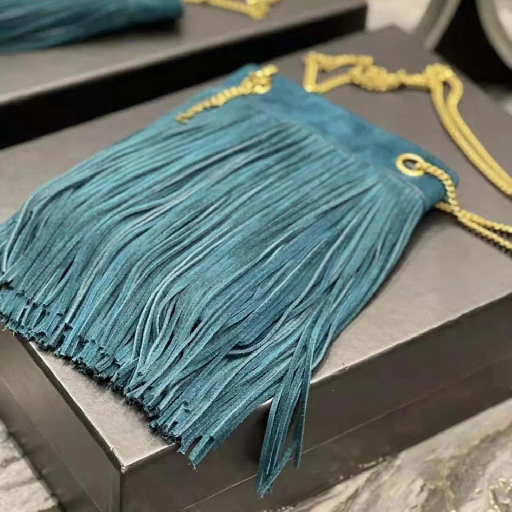 Saint Laurent YSL Grace Small Chain Bag in Suede for Women in Blue Saint Laurent YSL Grace Small Chain Bag in Suede for Women in Blue