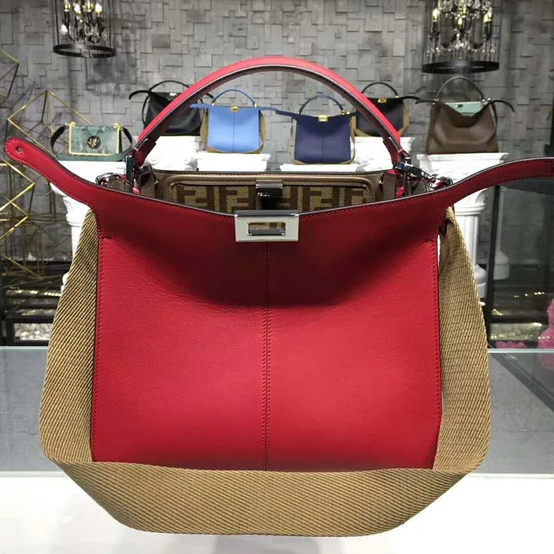 Fendi Peekaboo X-Lite Regular Leather Bag for Women in Red