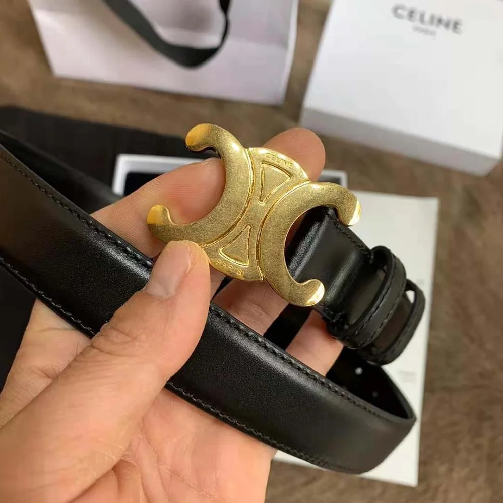 Celine Triomphe Belt in Smooth Calfskin for Women in Black