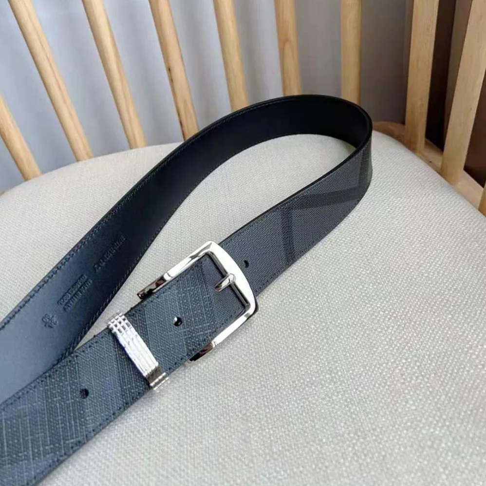 Burberry Check and Leather Belt for Men in Navy