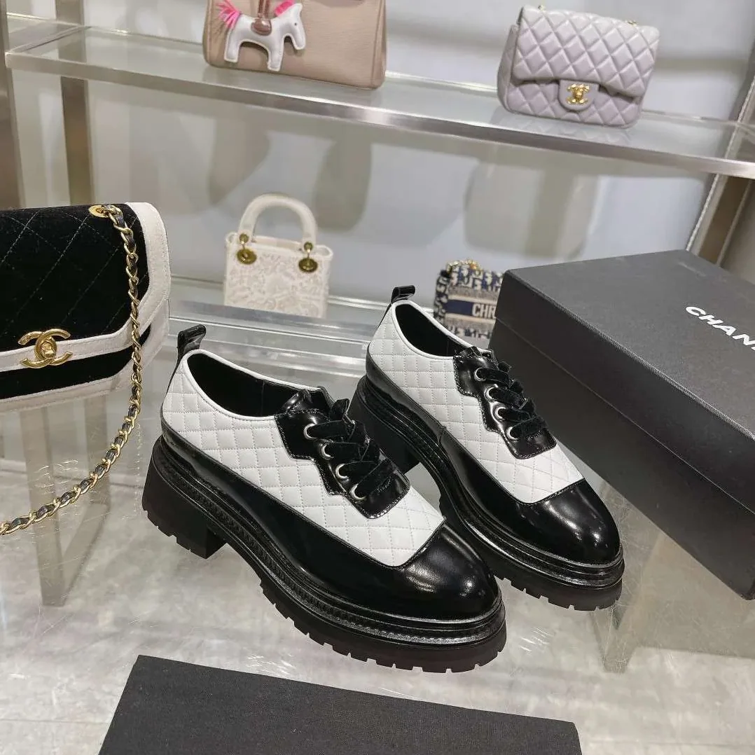 Chanel Thick Soled Chain Laced Loafers White