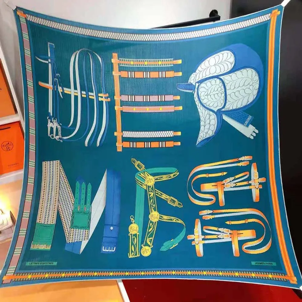 Hermes Lettres Equestre Scarf 90 for Women in Navy