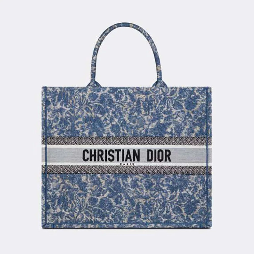 Dior Large Dior Book Tote Blue Dior Brocart Embroidery with Denim Effect for Women