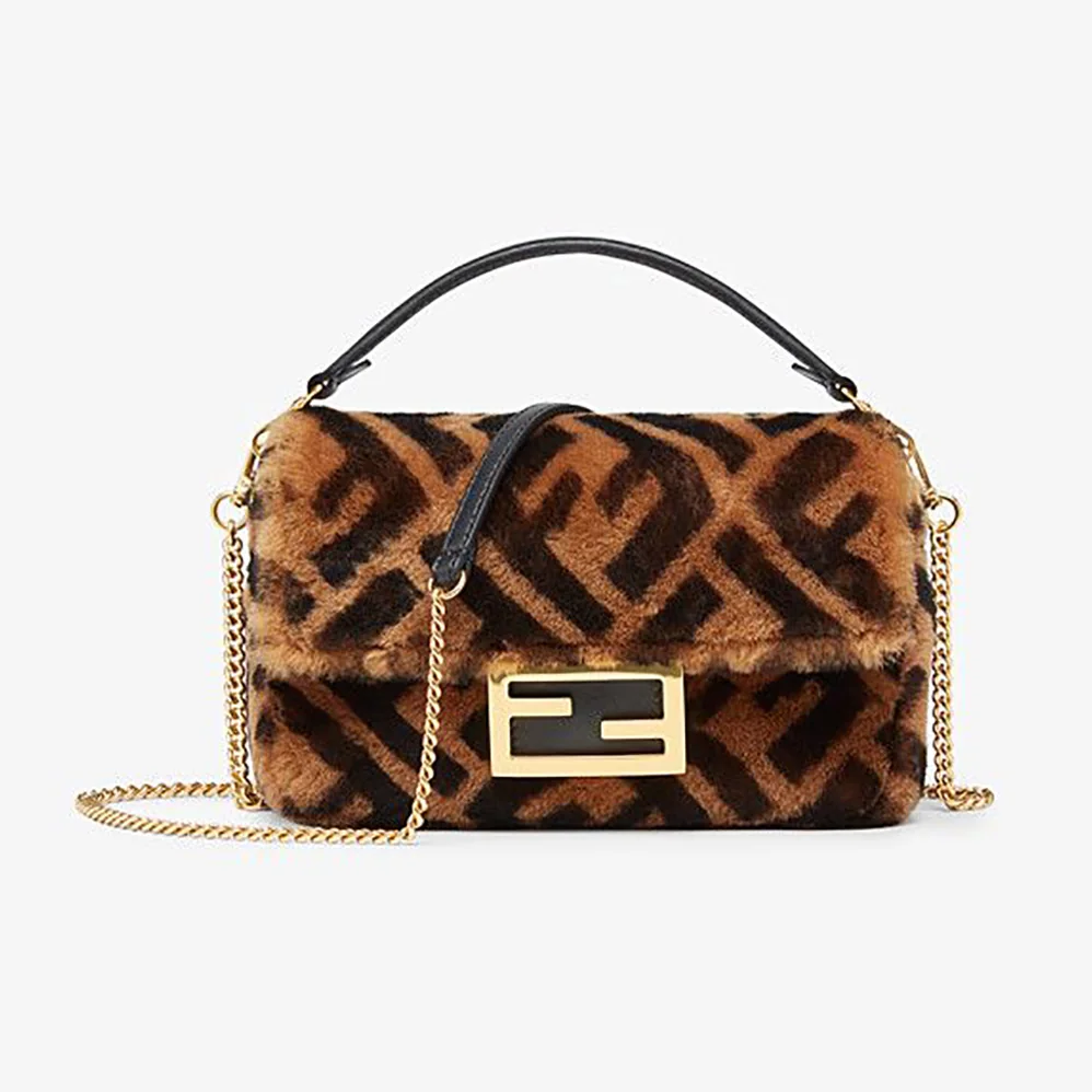 Fendi Mini Baguette Brown Sheepskin Bag for Women Fendi Mini Baguette Brown Sheepskin Bag for Women
