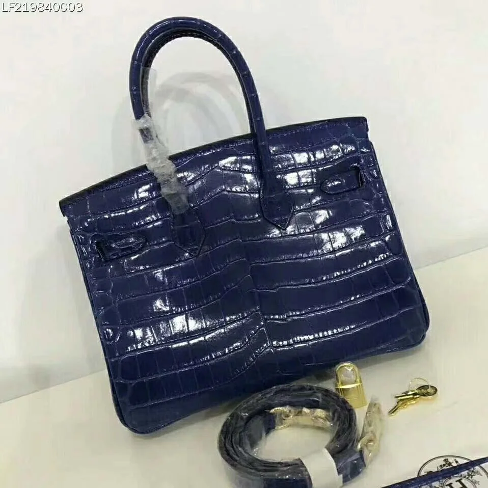 Hermes Birkin 30 Bag in Alligator Leather with Gold Hardware in Navy