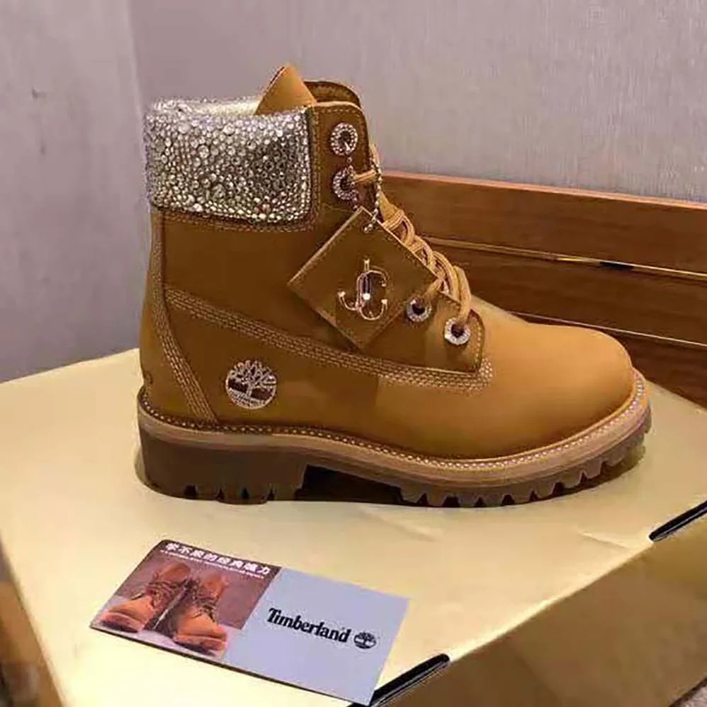 Jimmy Choo JC X Timberland/F Wheat Nubuck Leather Boots with Crystal Collar for Women Jimmy Choo JC X Timberland/F Wheat Nubuck Leather Boots with Crystal Collar for Women