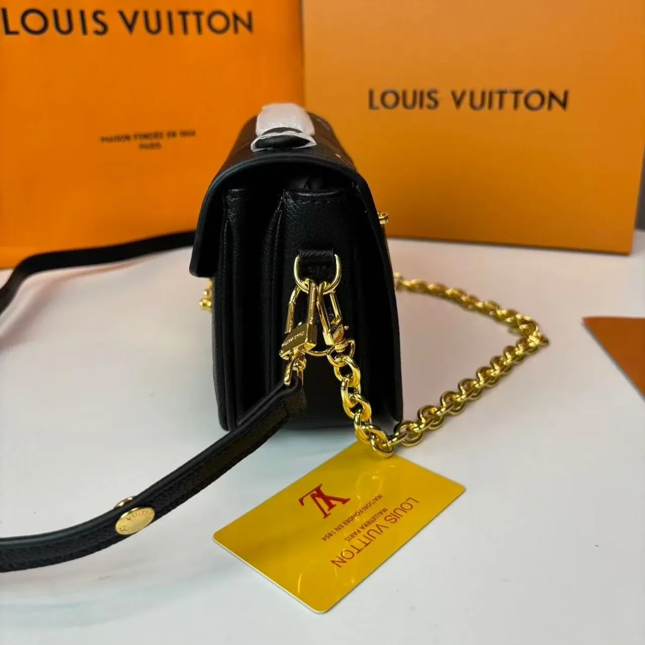 Louis Vuitton Pochette Metis East West Shoulder Bag in Black / Beige Gold Hardware