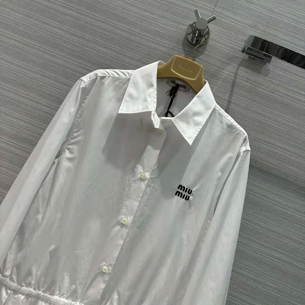 Miu Miu Poplin Mini for Women in Dress with Embroidered Logo Miu Miu Poplin Mini for Women in Dress with Embroidered Logo