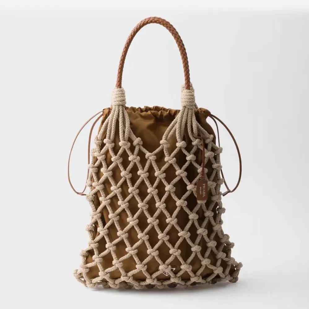 Prada Cotton Cord Macramé Tote Bag for Unisex in Brown