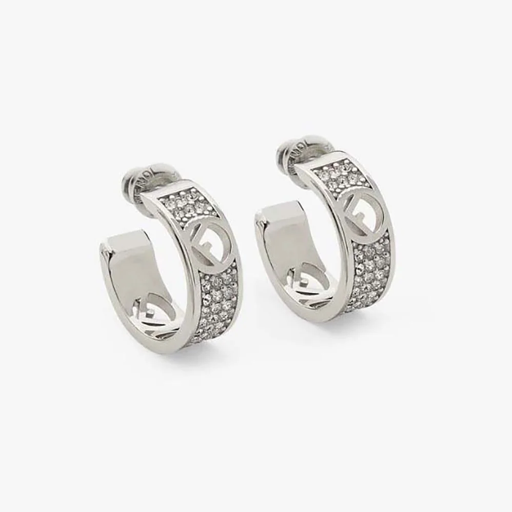 Fendi Small Hoop Earrings with F is Fendi Motif Silver for Women in coloured