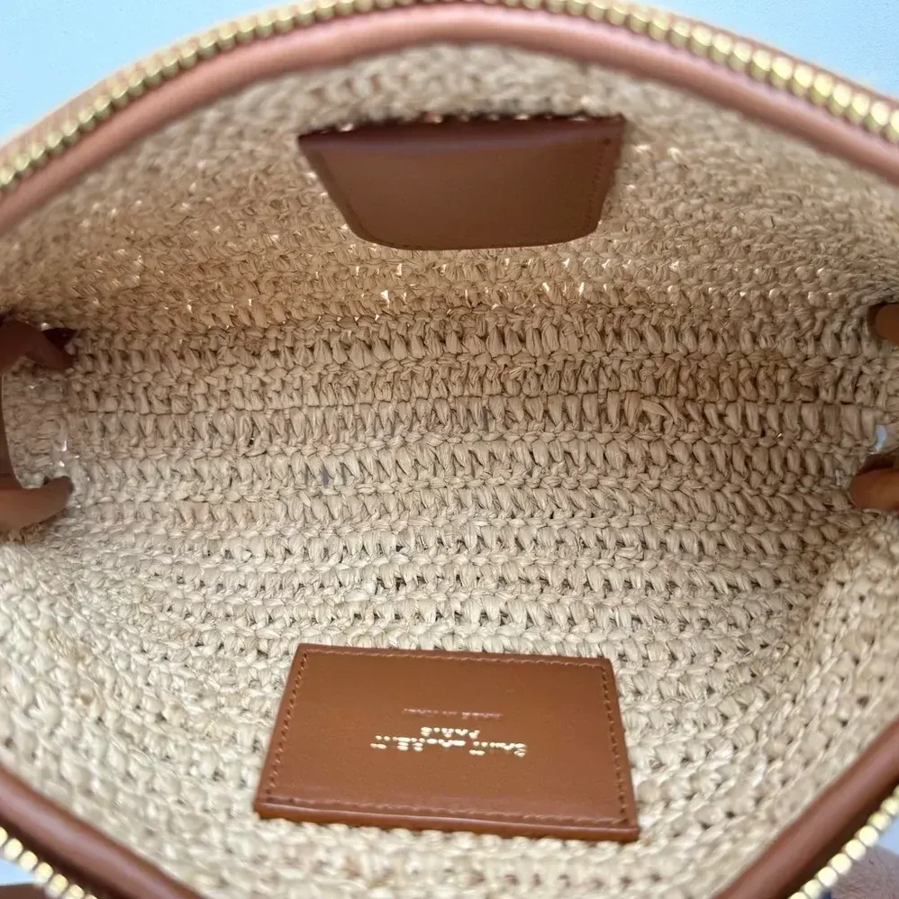 Saint Laurent YSL Gaby Zipped Pouch in Raffia and Vegetable for Women in tanned Leather Saint Laurent YSL Gaby Zipped Pouch in Raffia and Vegetable for Women in tanned Leather