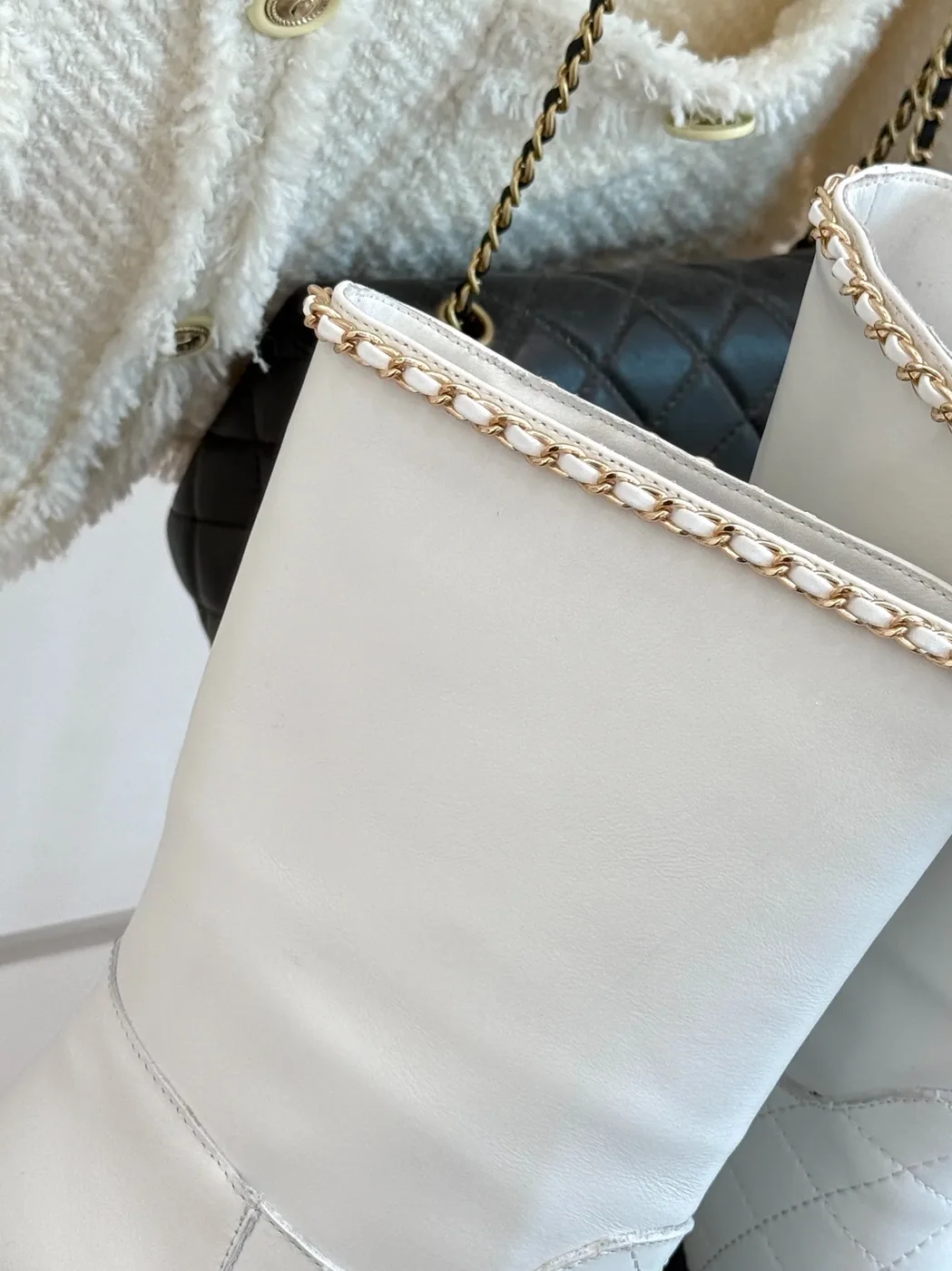 Chanel Double C Chunky Heel Boots With Chain Detail White Chanel Double C Chunky Heel Boots With Chain Detail White