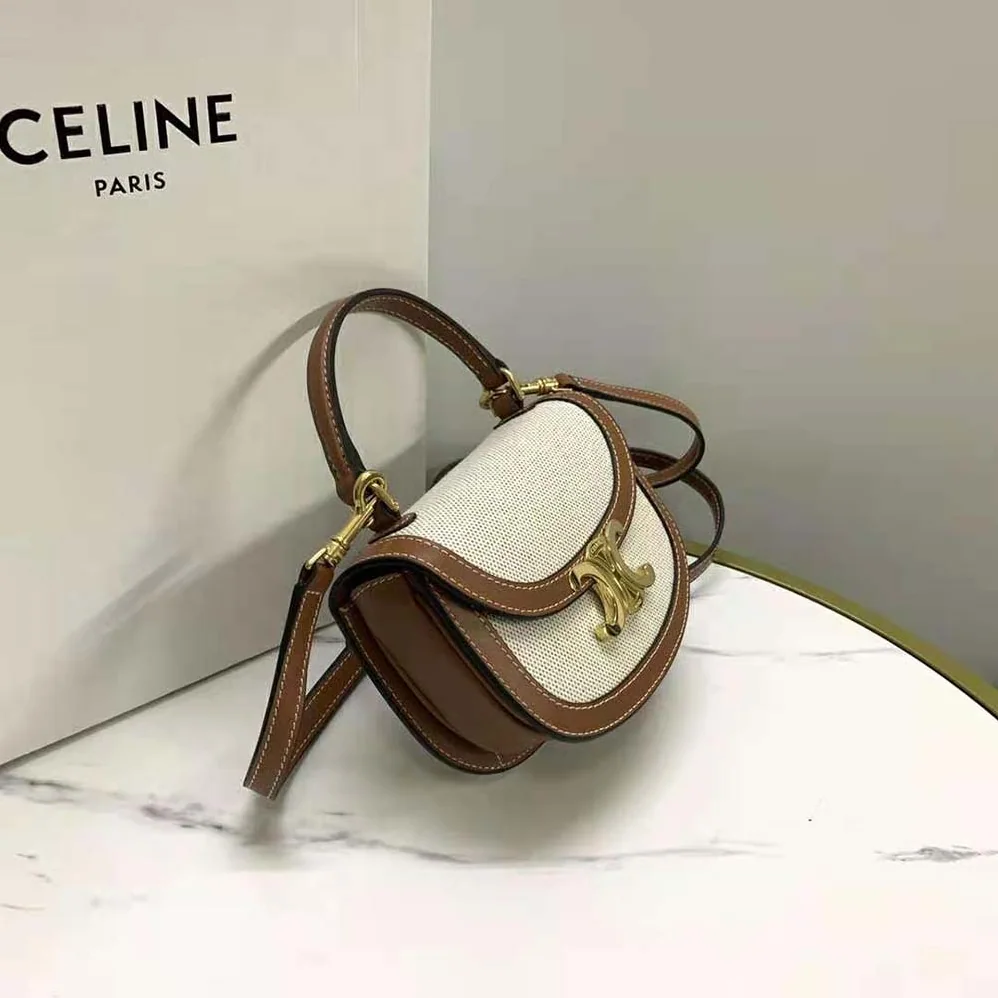 Celine Mini Besace Triomphe in Shiny Calfskin for Women in Beige Celine Mini Besace Triomphe in Shiny Calfskin for Women in Beige