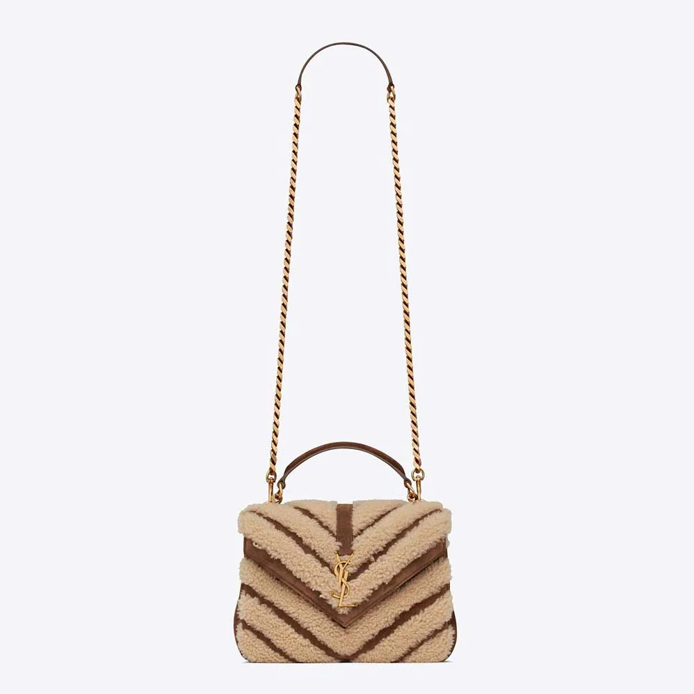 Saint Laurent YSL College Medium Chain Bag in Suede and Shearling for Women Saint Laurent YSL College Medium Chain Bag in Suede and Shearling for Women