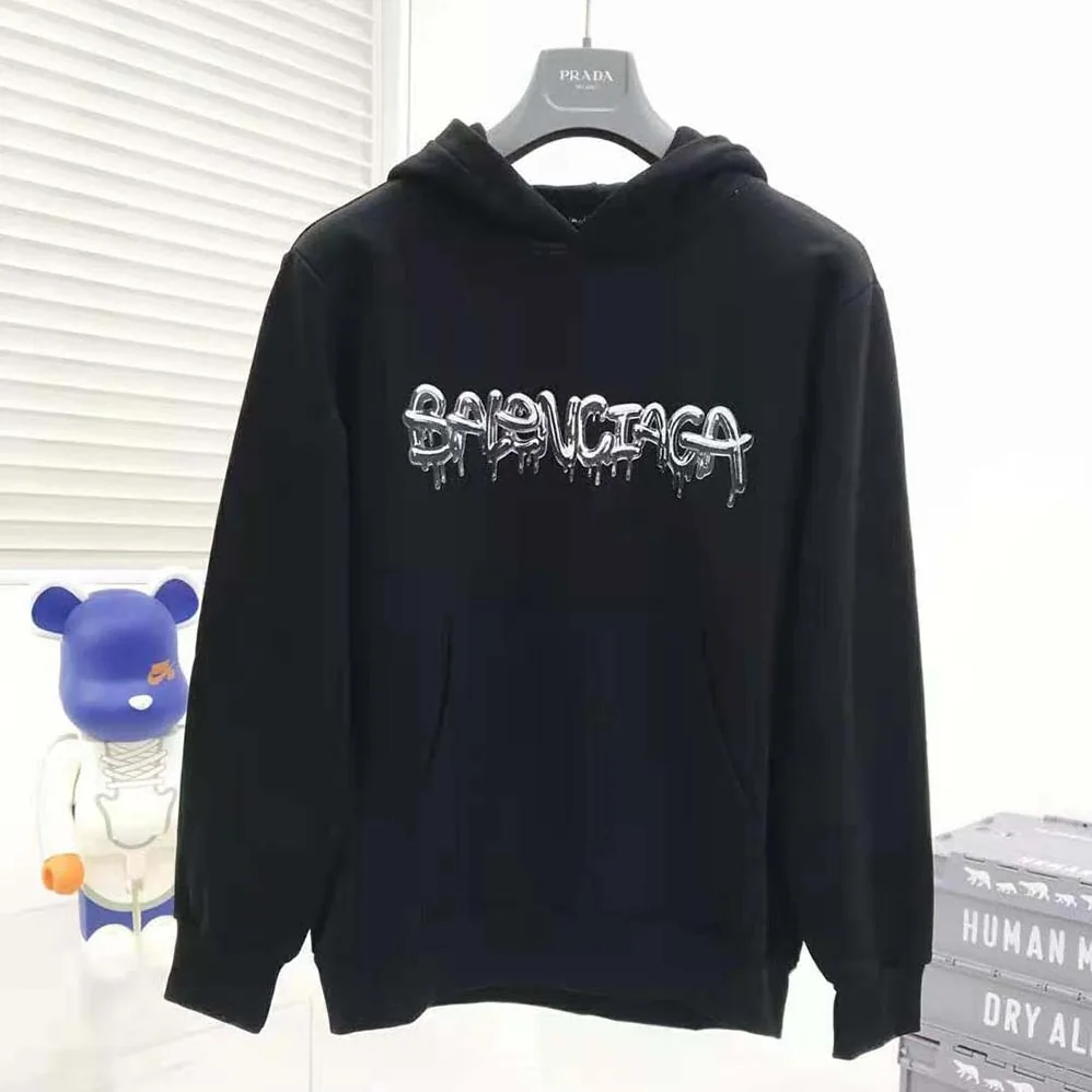 Balenciaga Hoodie Wide Fit in Black Heavy Fleece for Men Balenciaga Hoodie Wide Fit in Black Heavy Fleece for Men