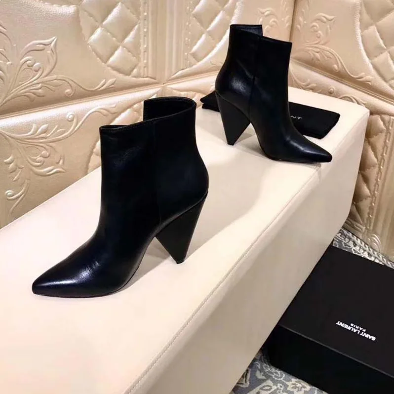 Saint Laurent YSL Niki 105 Asymmetrical Ankle Boot Leather Shoes Black for Women Saint Laurent YSL Niki 105 Asymmetrical Ankle Boot Leather Shoes Black for Women